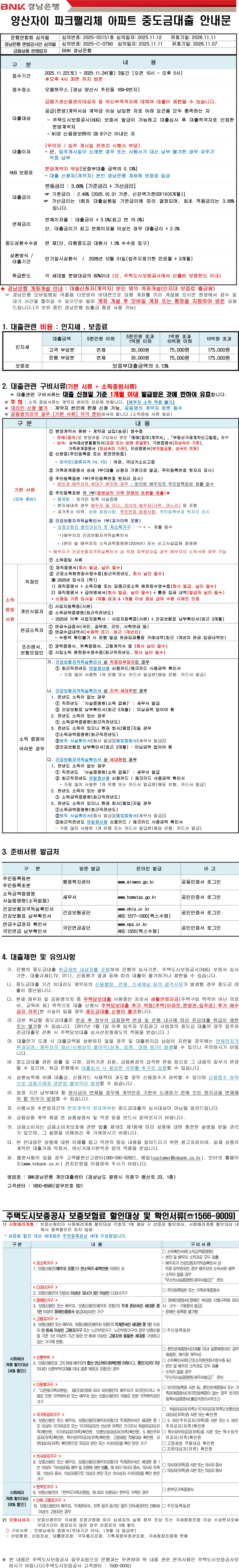 양산자이 파크펠리체 중도금대출안내문 - 대출개요, 내용관련 납부일정, 대출관련 구비서류, 준비서류 발급처, 대출제한 및 유의사항